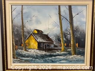 MaxSold Auction: Vintage Oil on Canvas Painting Cabin in Winter Landscape Scene Signed  - St. Catharines (Ontario, Canada) SELLER MANAGED Estate Sale Online Auction - Monique Crescent