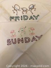 MaxSold Auction: Hand-Embroidered Weekday Flour Sack Towels - Oakland (California, USA) PARTNER MANAGED Estate Sale Online Auction - Monterey Boulevard