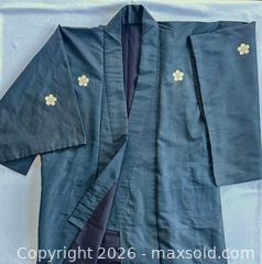 MaxSold Auction: Antique - Silk Full-Length Men's Japanese Kimono (komon or casual kimono) , Dark Slate Gray Silk with Floral Motif - San Francisco (California, USA) SELLER MANAGED Downsizing Online Auction - Hudson Avenue
