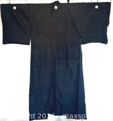 MaxSold Auction: Antique - Silk Full-Length Men's Japanese Kimono (komon or casual kimono) , Dark Slate Gray Silk with Floral Motif - San Francisco (California, USA) SELLER MANAGED Downsizing Online Auction - Hudson Avenue