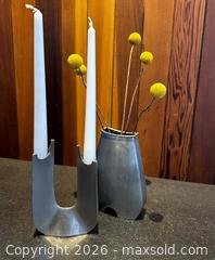 MaxSold Auction: Artisan Made Pewter Candlestick & Bud Vase Set, G. Provost, Maine - San Francisco (California, USA) SELLER MANAGED Downsizing Online Auction - Hudson Avenue