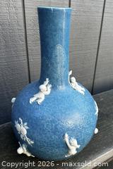 MaxSold Auction: Blue Glazed Porcelain Pomegranate Motif Bottle Vase with White Relief - San Francisco (California, USA) SELLER MANAGED Downsizing Online Auction - Hudson Avenue