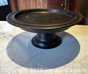 MaxSold Auction: Early 19th Century Wooden Pedestal Platter and 3 tier metal stand for presentation - San Francisco (California, USA) SELLER MANAGED Downsizing Online Auction - Hudson Avenue