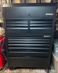 MaxSold Auction: Kobalt Matte Black Lockable Two-Piece Rolling Tool Chest & Cabinet - San Francisco (California, USA) SELLER MANAGED Downsizing Online Auction - Hudson Avenue