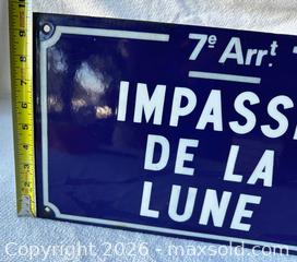 MaxSold Auction: Paris Enamel Street Sign "Impasse de la Lune" - San Francisco (California, USA) SELLER MANAGED Downsizing Online Auction - Hudson Avenue