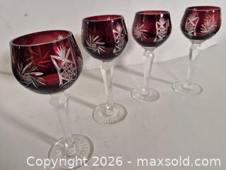 MaxSold Auction: Set of 4 Lausitzer Cut Crystal Ruby Wine Goblets - Oshawa (Ontario, Canada) SELLER MANAGED Commercial Liquidation Online Auction - Bond Street West