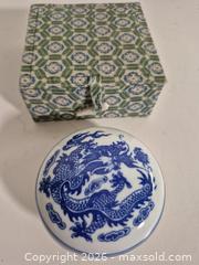 MaxSold Auction: Vintage Chinese Blue and White Porcelain Dragon Ink Pot  - Oshawa (Ontario, Canada) SELLER MANAGED Commercial Liquidation Online Auction - Bond Street West