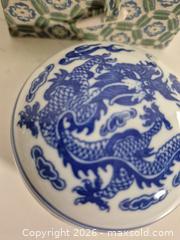 MaxSold Auction: Vintage Chinese Blue and White Porcelain Dragon Ink Pot  - Oshawa (Ontario, Canada) SELLER MANAGED Commercial Liquidation Online Auction - Bond Street West