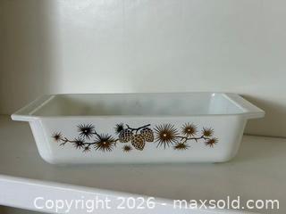 MaxSold Auction: Vintage 1961 Pyrex Rare Promo Piece Golden Pine, Space Saver - Saratoga (California, USA) SELLER MANAGED Estate Sale Online Auction - Allendale Avenue