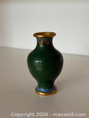 MaxSold Auction: Vintage Asian China Tiny Cloisonné Enamel Brass Vase Green Pink Floral Blossoms - Saratoga (California, USA) SELLER MANAGED Estate Sale Online Auction - Allendale Avenue