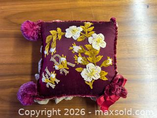 MaxSold Auction: Vintage Embroidered Floral Throw Pillow - Saratoga (California, USA) SELLER MANAGED Estate Sale Online Auction - Allendale Avenue