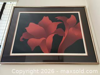 MaxSold Auction: Vintage Framed Art: Signed Jean Meadows Floral Lithograph, Crimson - Saratoga (California, USA) SELLER MANAGED Estate Sale Online Auction - Allendale Avenue