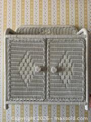 MaxSold Auction: Vintage White Wicker Woven Cabinet, Hanging/Tabletop - Saratoga (California, USA) SELLER MANAGED Estate Sale Online Auction - Allendale Avenue