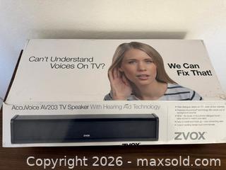 MaxSold Auction: ZVOX AccuVoice AV203 TV Speaker with Hearing Aid Technology  - Saratoga (California, USA) SELLER MANAGED Estate Sale Online Auction - Allendale Avenue