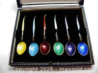 MaxSold Auction: Harrod's Boxed Set Enamelled Sterling Silver Demitasse Spoons  - Aurora (Ontario, Canada) PARTNER MANAGED Downsizing Online Auction - Murray Drive