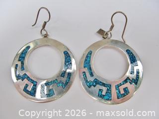 MaxSold Auction: Mexican Sterling Silver Turquoise Chip Inlay Hoop Earrings  - Aurora (Ontario, Canada) PARTNER MANAGED Downsizing Online Auction - Murray Drive