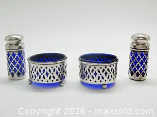MaxSold Auction: Two Pair Sterling Silver Cobalt Blue Glass Salt Cellars & Pepper Shakers  - Aurora (Ontario, Canada) PARTNER MANAGED Downsizing Online Auction - Murray Drive
