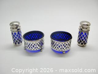 MaxSold Auction: Two Pair Sterling Silver Cobalt Blue Glass Salt Cellars & Pepper Shakers  - Aurora (Ontario, Canada) PARTNER MANAGED Downsizing Online Auction - Murray Drive