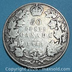 MaxSold Auction: 1913 Canada 50 Cents George V 925 Silver Coin - Lincoln (Ontario, Canada) SELLER MANAGED Downsizing Online Auction - Bartlett Road - Beamsville (STORAGE)