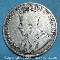 MaxSold Auction: 1913 Canada 50 Cents George V 925 Silver Coin - Lincoln (Ontario, Canada) SELLER MANAGED Downsizing Online Auction - Bartlett Road - Beamsville (STORAGE)
