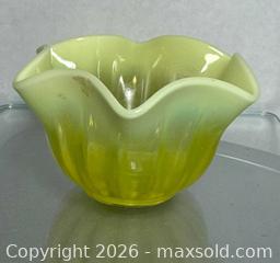 MaxSold Auction:   Opalescent Vaseline Glass Bowl - Lincoln (Ontario, Canada) SELLER MANAGED Downsizing Online Auction - Bartlett Road - Beamsville (STORAGE)