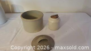 MaxSold Auction: Assorted Stoneware & Ceramic Pieces: Small Jars and Large Crock mismatched lid - Ottawa (Ontario, Canada) SELLER MANAGED Downsizing Online Auction - Sarsfield Road