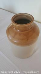 MaxSold Auction: Brown & Cream Glazed 'Price B Bristol' Stoneware Crock, ~12 in, 5L+ - Ottawa (Ontario, Canada) SELLER MANAGED Downsizing Online Auction - Sarsfield Road