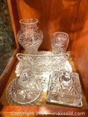 MaxSold Auction: Clear Crystal Cut Glass Assorted Pieces (8): Vase, Butter Dish, candy Bowl (1D) - Ottawa (Ontario, Canada) SELLER MANAGED Downsizing Online Auction - Sarsfield Road
