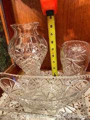 MaxSold Auction: Clear Crystal Cut Glass Assorted Pieces (8): Vase, Butter Dish, candy Bowl (1D) - Ottawa (Ontario, Canada) SELLER MANAGED Downsizing Online Auction - Sarsfield Road