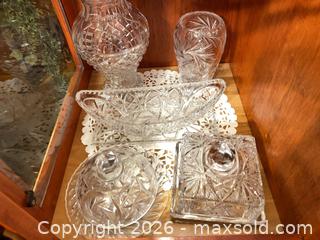 MaxSold Auction: Clear Crystal Cut Glass Assorted Pieces (8): Vase, Butter Dish, candy Bowl (1D) - Ottawa (Ontario, Canada) SELLER MANAGED Downsizing Online Auction - Sarsfield Road