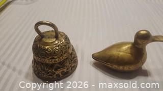 MaxSold Auction: Lot of 2 Brass Decorative Items: Engraved Bell & Duck Figurine - Ottawa (Ontario, Canada) SELLER MANAGED Downsizing Online Auction - Sarsfield Road