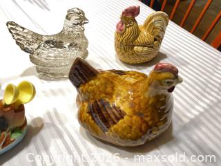 MaxSold Auction: Lot of 8 Decorative Hen/Chicken Figurines with Glass Bowl - Ottawa (Ontario, Canada) SELLER MANAGED Downsizing Online Auction - Sarsfield Road