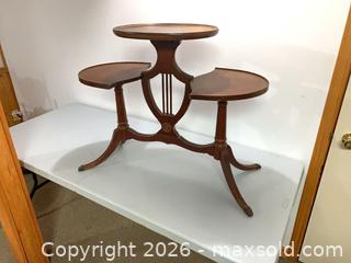 MaxSold Auction: Walnut Veneer Lyre-Back Triple-Tier Side/Plant Table - Ottawa (Ontario, Canada) SELLER MANAGED Downsizing Online Auction - Sarsfield Road