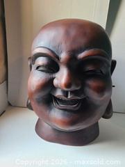 MaxSold Auction: Large wooden laughing Buddah head - 15" - Toronto (Ontario, Canada) SELLER MANAGED Downsizing Online Auction - Kempsell Crescent