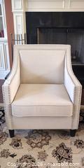 MaxSold Auction: Linen-Like Upholstered Armchair with Nailhead Trim C - Whitchurch-Stouffville (Ontario, Canada) Downsizing Online Auction - Grayfield Drive