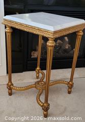 MaxSold Auction:  Gilt Wood Side Table with Marble Top (A) - Newmarket (Ontario, Canada) SELLER MANAGED Downsizing Online Auction - Amberlee Court.