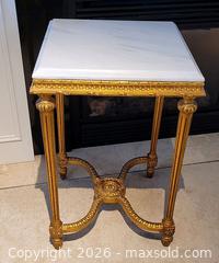 MaxSold Auction: Gilt Wood Side Table with Marble Top (B) - Newmarket (Ontario, Canada) SELLER MANAGED Downsizing Online Auction - Amberlee Court.