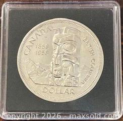 MaxSold Auction: 1858-1958 Cdn. Silver 100th Anniversary of British Columbia 1 Dollar  - Newmarket (Ontario, Canada) PARTNER MANAGED Reseller Online Auction - Walter Avenue
