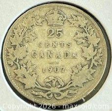 MaxSold Auction: 1907 Cdn. Silver King George V 25 Cents  - Newmarket (Ontario, Canada) PARTNER MANAGED Reseller Online Auction - Walter Avenue