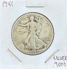 MaxSold Auction: 1941 US Silver Walking Liberty Half Dollar  - Newmarket (Ontario, Canada) PARTNER MANAGED Reseller Online Auction - Walter Avenue