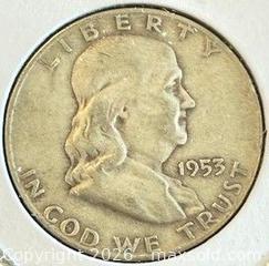 MaxSold Auction: 1953 US Silver Franklin Half Dollar  - Newmarket (Ontario, Canada) PARTNER MANAGED Reseller Online Auction - Walter Avenue