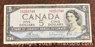 MaxSold Auction: 1954 Cdn. Queen Elizabeth II 5 Dollar Paper Banknote  - Newmarket (Ontario, Canada) PARTNER MANAGED Reseller Online Auction - Walter Avenue