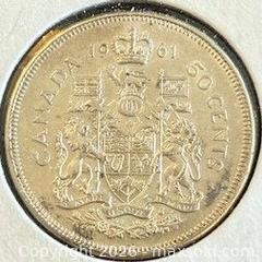 MaxSold Auction: 1961 Cdn. Silver Queen Elizabeth II 50 Cents  - Newmarket (Ontario, Canada) PARTNER MANAGED Reseller Online Auction - Walter Avenue