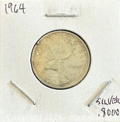 MaxSold Auction: 1964 Cdn. Silver Queen Elizabeth II 25 Cents  - Newmarket (Ontario, Canada) PARTNER MANAGED Reseller Online Auction - Walter Avenue