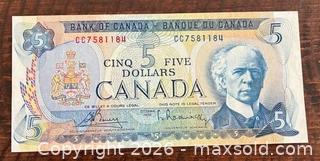 MaxSold Auction: 1972 Cdn. Sir Wilfrid Laurier, Seventh Prime Minister 5 Dollar Paper Banknote  - Newmarket (Ontario, Canada) PARTNER MANAGED Reseller Online Auction - Walter Avenue