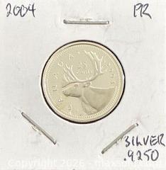 MaxSold Auction: 2004 Cdn. Silver Proof Queen Elizabeth II 25 Cents  - Newmarket (Ontario, Canada) PARTNER MANAGED Reseller Online Auction - Walter Avenue