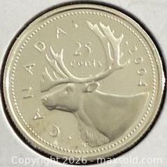 MaxSold Auction: 2004 Cdn. Silver Proof Queen Elizabeth II 25 Cents  - Newmarket (Ontario, Canada) PARTNER MANAGED Reseller Online Auction - Walter Avenue