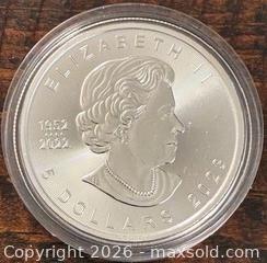 MaxSold Auction: 2023 Silver Maple Leaf Bullion 5 Dollars  - Newmarket (Ontario, Canada) PARTNER MANAGED Reseller Online Auction - Walter Avenue