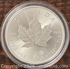 MaxSold Auction: 2023 Silver Maple Leaf Bullion 5 Dollars  - Newmarket (Ontario, Canada) PARTNER MANAGED Reseller Online Auction - Walter Avenue