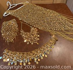 MaxSold Auction: Gold chainmail dress with belt, necklace and headpiece. - North Vancouver (British Columbia, Canada) SELLER MANAGED Moving Online Auction - Northlands Drive